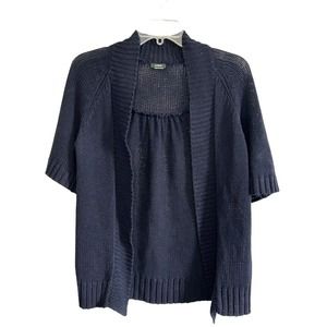 J Crew Women’s Open Front Short Sleeve Navy Blue Chunky Knit Sweater READ